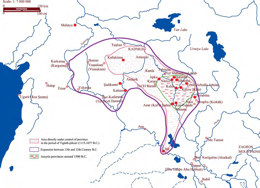 Territory of the Assyrian Empire in 13th and 12th century BC (Redrawn from Roaf 1996, 140.)