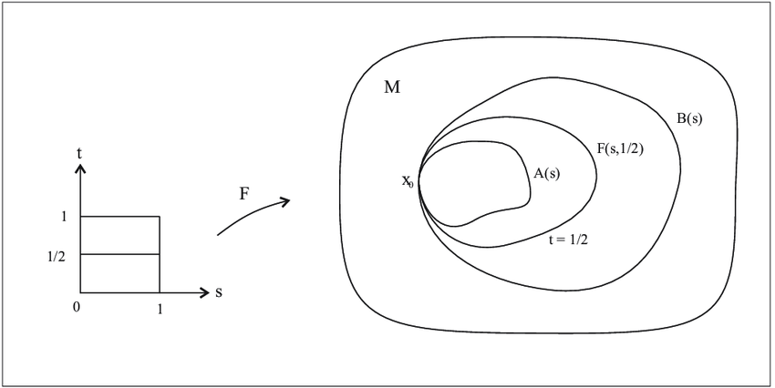 In the picture, we can see the representation of the homotopy between two loops.