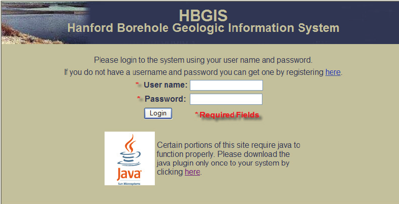 Login Screen for the HBGIS Website 
