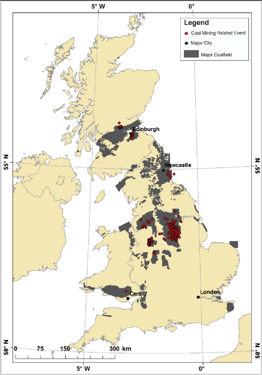 Map Of The UK Showing 369 Coal Mining Related Events With M L 15 Red For The Period 