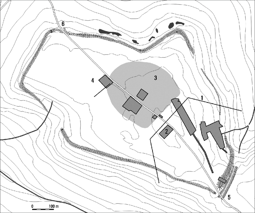 Plan of the Titelberg oppidum: 1 cultic ditch that marks the boundary