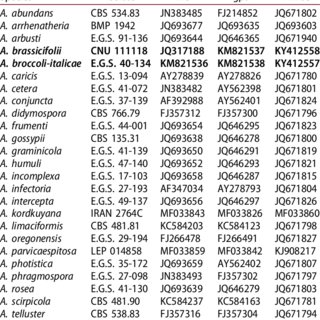 Table 1 . NCBI GenBank accession numbers of the Alternaria isolates used in the study.