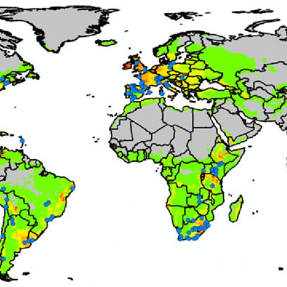 Worldwide potential distribution of the amphibian chytrid fungus (based ...