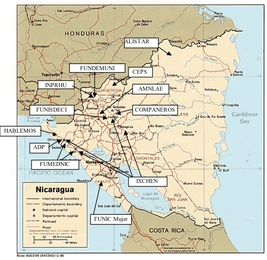 Map Of Nicaragua Showing Project Locations For 12 NGO Partners 