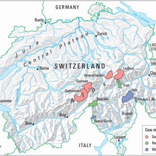 Map of Switzerland with the 12 study villages and their cultural ...