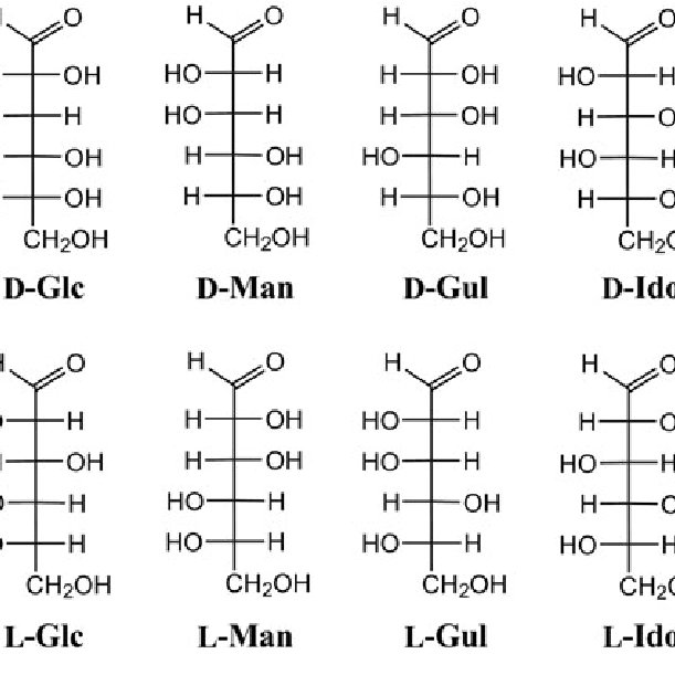 Chemical structures of aldohexose stereoisomers (Fischer projection