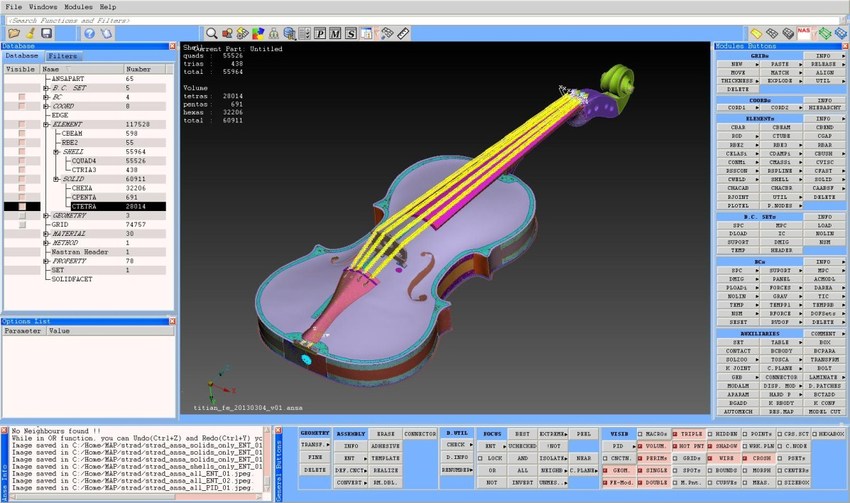 12: Screen capture of Titian Stradivari violin model remesh in ANSA 13.2.2 