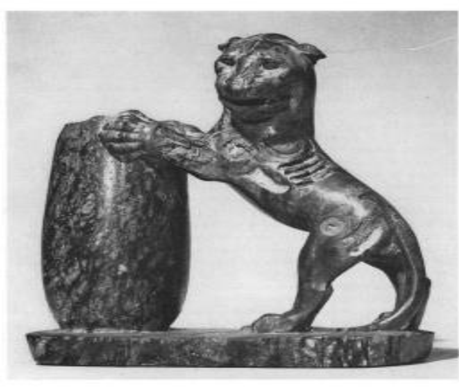 A granite statuette of lion god Mahes protecting a perfume jar , Brooklyn Museum, 27 th dynasty After J.D.Cooney,'' the lions of Leontopolis'', Brooklyn Museum Bulletin ,Vol. 15, No. 2 , (winter, 1954), fig. 1