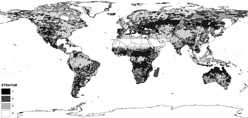 Stratification of the whole globe, obtained from the GBA2000 and ...