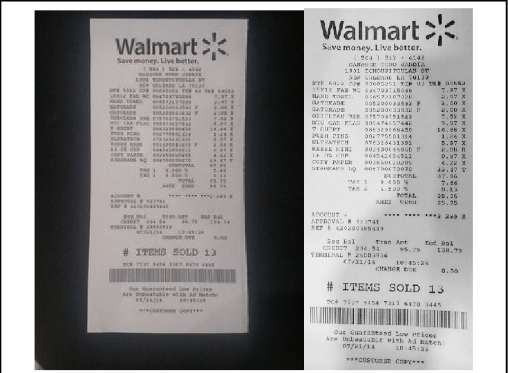 Walmart receipt before and after background removal Download
