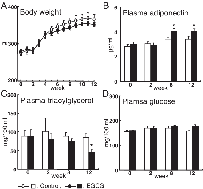 Effects Of Egcg On Body Weight A And Levels Of Plasma Adiponectin Download Scientific Diagram