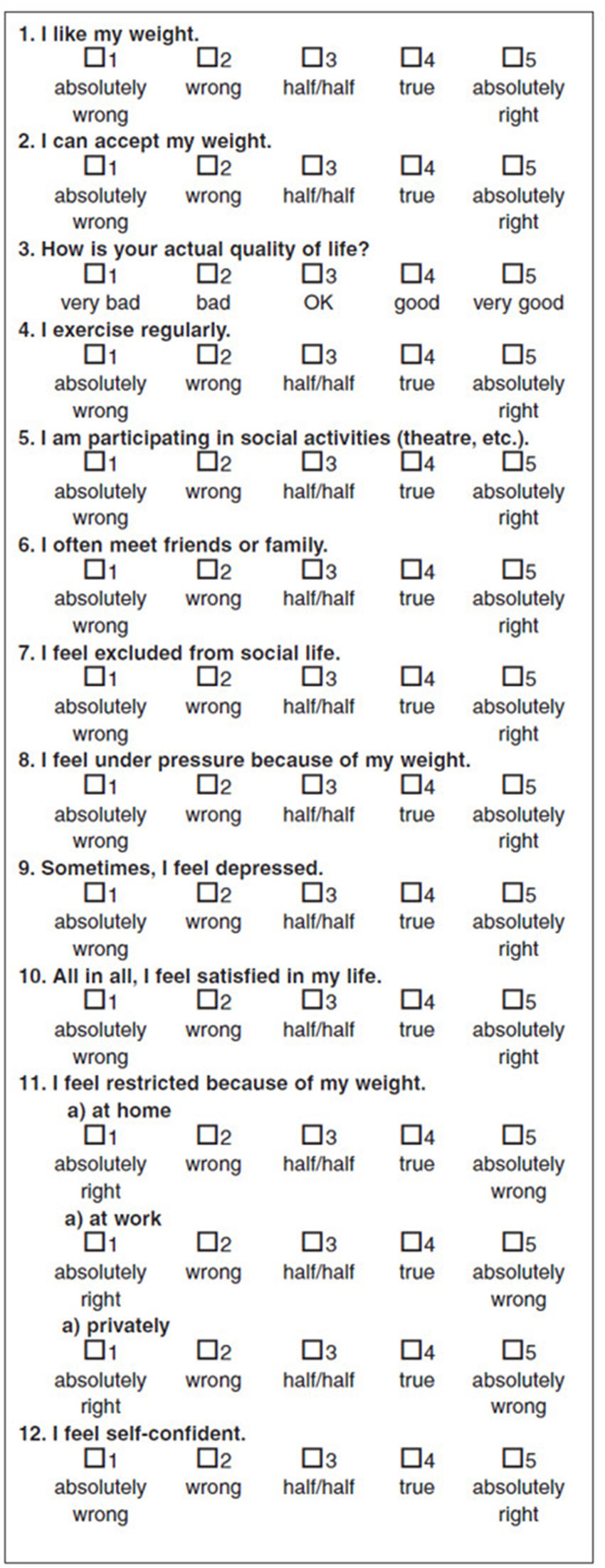 The Bariatric Quality of Life questionnaire (part 2) From Weiner et al