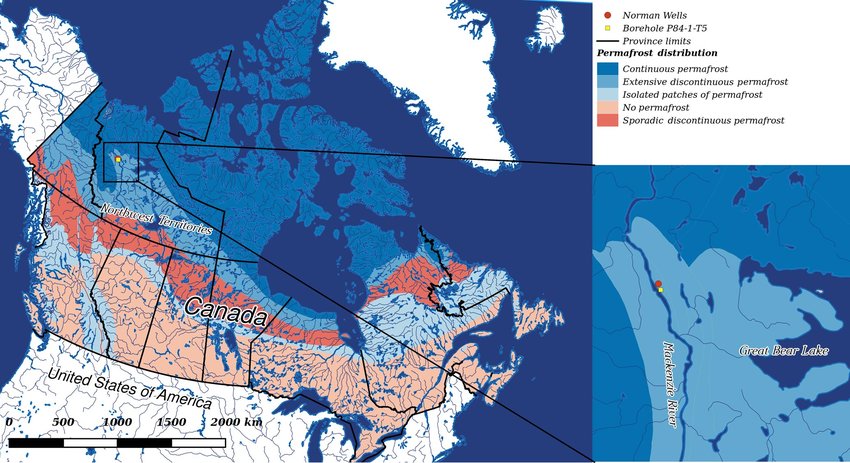 Permafrost Map Of Canada Permafrost Map of Canada and location of the area of study 