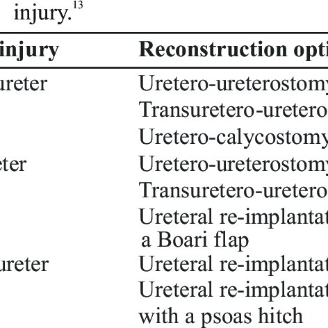 Ureteral Reconstruction Options By Site Of Download Scientific Diagram