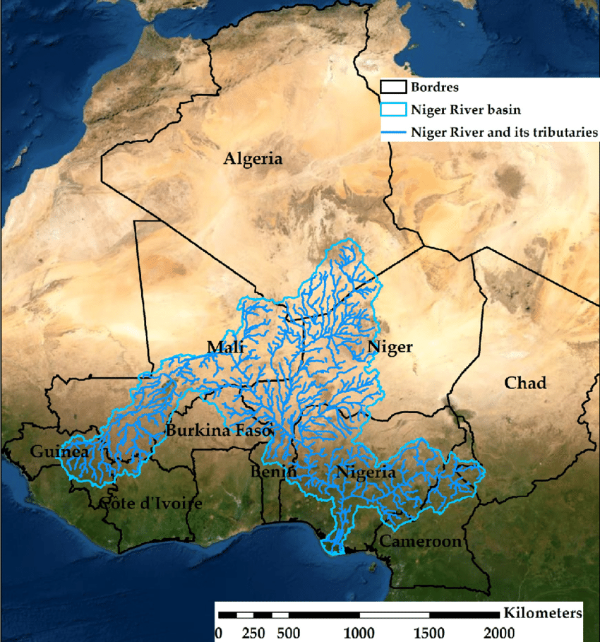 Map of the Niger River basin. The map shows the ten countries in the ...