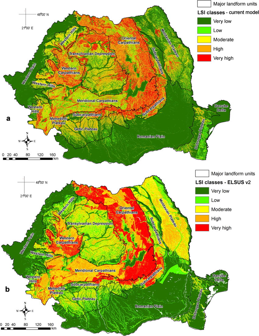 Map Of Landslide Susceptibility Classes In Romania According To Current Model A And 