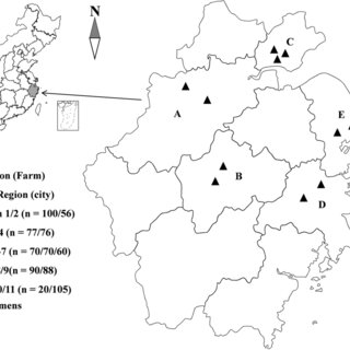 Locations of broiler fecal sampling and number of specimens in this study